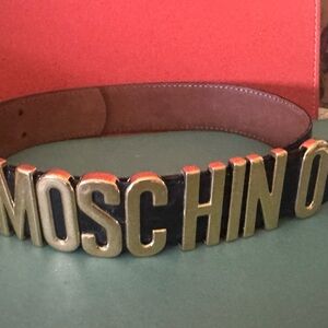 Moschino Black and Gold Logo Belt